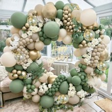 Sage Green White Sand Balloon Arch Kit, Sage Green Beige Sand White Chrome Gold with Gold Confetti Balloons for Birthday Wedding Baby Showr Bridal Shower Party Decorations…